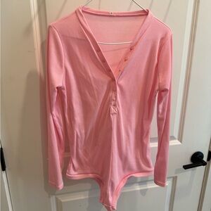Pink Long Sleeve Henley Bodysuit